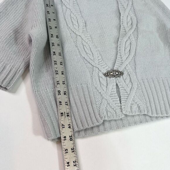 Lauren Ralph Lauren Cardigan Womens Medium Gray Short Sleeve Knit wool angora - Picture 3 of 10